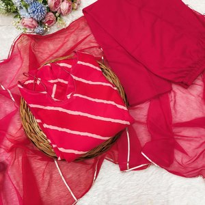 Memperkenalkan Setelan Kurti Georgette Sutra Leheriya Baru Kami untuk Wanita - Pakaian Tradisional untuk Pesta & Kantor Sehari-hari Berbagai Warna - Product Image 5