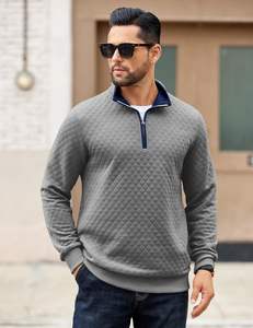 Sudadera acolchada para hombre, informal, de manga larga, para Polo, suéter con cremallera de cuarto, cuello falso, tejido sólido para invierno - Product Image 4