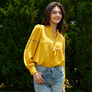 Camicetta Olaesa 2026 da <span class=keywords><strong>Donna</strong></span> a Maniche Lunghe, Collo Alto, Motivo a Pois Svizzeri, Top in Pizzo Giallo, Camicetta Casual Vintage per <span class=keywords><strong>Donna</strong></span> - Product Image 3