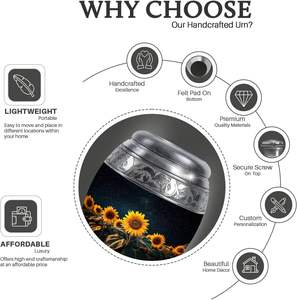 Munareh moderno adulto aluminio girasol cremación urna conjunto 4 recuerdos funerarios a juego suministros al por mayor para la simpatía - Product Image 3