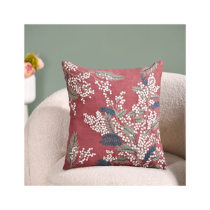 Coussin artisanal 20x20 pouces 100% coton brodé de fleurs, teint avec des pigments naturels pour la vente en gros et l'OEM ODM, expédition rapide - Product Image 6