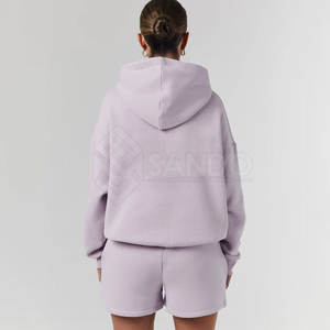 Wholesale New Design Comfortable Breathable Women Hoodie <b>Set</b> Casual Wear with <b>Short</b> <b>Tops</b> for Winter Solid Pattern - Product Image 3