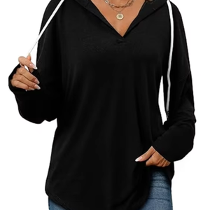 เสื้อมีฮู้ดแฟชั่นสำหรับผู้หญิงเสื้อสเวตเตอร์แขนยาวแบบสวมหัวทรงหลวมไซส์ใหญ่พิเศษ - Product Image 1