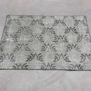 พรมตุรกีขนาด 1.8x2.7 ฟุต, พรมวินเทจ, พรมขนสัตว์สีเทาลายนามธรรม - Product Image 4