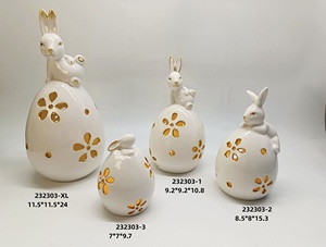 ของตกแต่งกระต่ายอีสเตอร์วินเทจ <span class=keywords><strong>กระต่าย</strong></span>เซรามิกสีขาวลายฉลุ พร้อมไฟ LED - Product Image 2
