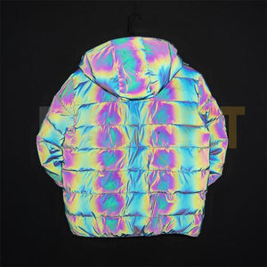 แจ็คเก็ตบอมเบอร์ผู้ชายแบบพัฟเฟอร์สีรุ้งสะท้อนแสงสำหรับฤดูหนาว  ผ้าแคนวาส คอตั้ง กันน้ำ กันลม - Product Image 4