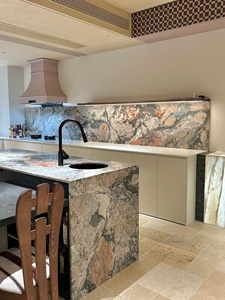 Customized Four Seasons Marble Table Benchtop Green and <strong>Pink</strong> Marble <strong>Kitchen</strong> Island Countertop Waterfall Island for Villa - Product Image 3