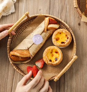 Wholesale Beautiful Design Natural Handcrafted Rattan <b>Trays</b> <b>Round</b> <b>Tray</b> with Rattan Handles ODM Made in Vietnam - Product Image 4