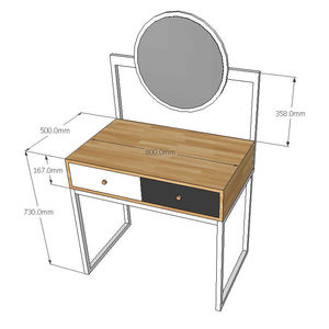 Modern Design SFBTD003 Wood and Rubberwood Dressing Table with Iron Frame and Round <b>Mirror</b> - Product Image 4