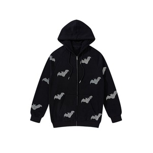 Sweat à capuche en éponge noire pour hommes, sweat à capuche uni avec strass, fermeture éclair complète, sweats à capuche de conception personnalisée de grande taille - Product Image 1