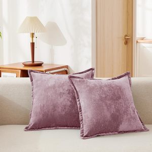 Luxurious Velvet Throw Pillow <b>Covers</b> 20x20 Solid Square Cushion Case for <b>Sofa</b> Couch Bedroom Farmhouse, Mauve No Latex - Product Image 1