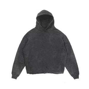 2025 ropa de calle de invierno Vintage lavado Raw Edge hombres sudaderas con capucha logotipo personalizado Raw Hem desgastado Unisex polar Serigrafía - Product Image 1