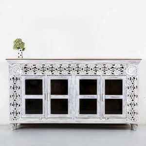 Carved Indian <b>Sideboard</b> <b>with</b> <b>Glass</b> <b>Door</b> - Product Image 1
