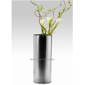 Florero de Metal con acabado plateado Popular, forma cilíndrica para el hogar y la boda, jarrón Floral decorativo de mesa hecho a mano - Product Image 2