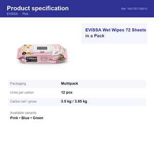 Evissa 72 Toallitas Húmedas para Bebé Sin Alcohol, pH Equilibrado, Limpieza Suave con Tapa Abatible de Plástico - Product Image 2