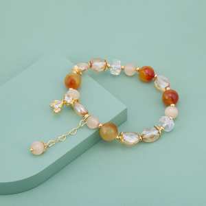 Trendy 183469 <b>Bracelet</b> Gold Plated Butterfly Charm Agate Pearl Diamond <b>Copper</b> Religious Style Gift for Women Zinc Alloy Gold - Product Image 1
