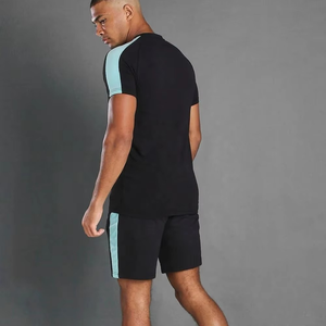 Ensemble T-shirt et short décontracté d'été en maille respirante, nouveau style, coupe et couture, haute qualité, logo personnalisé vierge pour hommes - Product Image 4