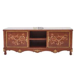 Mueble de TV clásico de madera de lujo con superficie de mármol y detalles dorados - Product Image 2