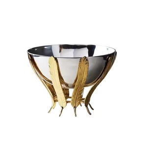 Designer Silver Luxury Metal Salad <b>Mixing</b> <b>Bowls</b> With Gold Horns Antler Pedestal Hammered <b>Bowl</b> for Nordic Home Decor & Kitchen - Product Image 3