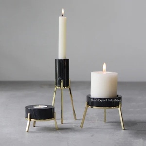 New Style Black Marble Decorative <b>Candle</b> <b>Holder</b> With Gold Metal Frame <b>Candle</b> Stand for Home & Christmas Decor - Product Image 1