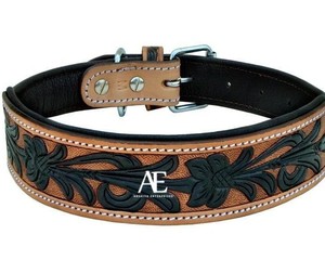 Nuevo Collar de perro con estampado de flores de cuero occidental para cuello Collar de perro ajustable acolchado grabado de cuero genuino para mascotas - Product Image 1