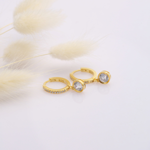 Pendientes colgantes de piedra CZ de diseño redondo de estilo diario de moda delicada joyería de plata de ley 925 hecha a mano - Product Image 6