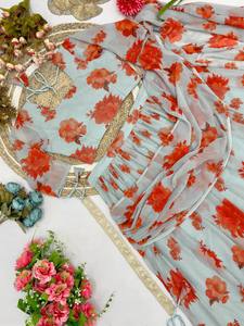 Hermoso patrón de flores Lehenga Saree colección Faux Georgette tela con impresión Digital para mujer ropa de fiesta - Product Image 5