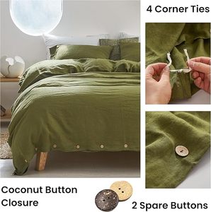 Parure de lit 3 pièces en coton lin lavé 100% naturel français, douce et respirante, fermeture à boutons en noix de coco, 200 fils/cm², personnalisable pour hôtels - Product Image 3