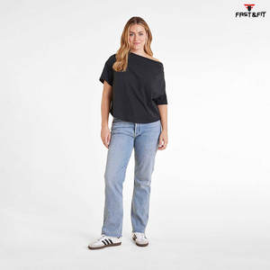 Meilleure vente nouveau design pas cher prix femme unie Design de mode personnalisé 100% coton tissu femmes hors épaule T-Shirts - Product Image 4