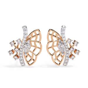 Boucles d'oreilles papillon en or blanc pour femmes, certifiées IGI, or en gros, bijoux fins, boucles d'oreilles en moissanite cultivée en laboratoire - Product Image 1