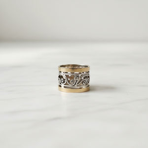 Silver & Gold Plated Swirl Pattern <b>Spinner</b> <b>Ring</b> - Handmade Two-Tone Design - Product Image 2