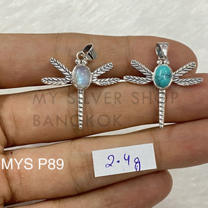 จี้เงินแท้ลายแมลงปอสวยงาม ประดับด้วยพลอยทรงรีธรรมชาติ งานแฮนด์เมด สำหรับทำเครื่องประดับของคุณเอง - Product Image 1