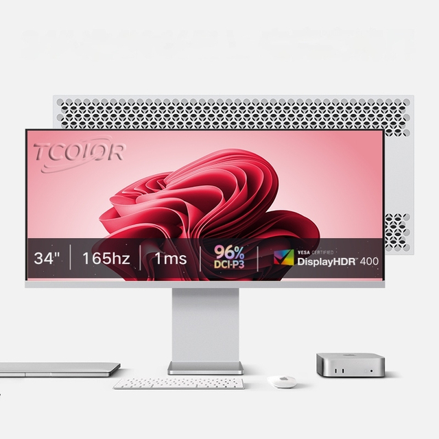 TCOLOR Aluminum Vertical Screen Monitor 34 Inch 4K Super Ultrawide Gaming Monitor 165hz Refresh Rate 3440x1440 1ms for Trading