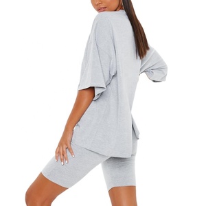 Pakistán mejor precio mujer verano manga corta Camiseta pantalones cortos conjunto Color sólido 100% algodón decorado con botones - Product Image 2