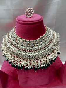 Conjunto de Collar de Perlas Kundan Antiguo con Pendientes y Maang Tikka, Joyería Nupcial para Bodas al por Mayor - Product Image 3