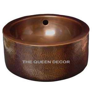 Lavabo rond en cuivre gaufré à la main antique moderne pour l'intérieur de la salle de bain fabriqué en Inde - Product Image 6