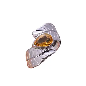 92.5 סטרלינג כסף טבעת טבעי צהוב סיטרין אגס צורת אירוסין טבעת חן 5 גרם נובמבר אבן המזל