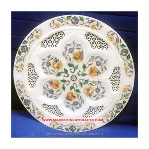 Plaque d'incrustation en marbre blanc poli de forme ronde, fait à la main, si magnifique, à utiliser pour la décoration de la maison - Product Image 1