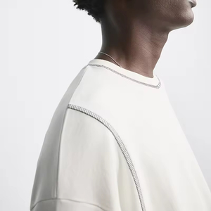 T-shirt personnalisé pour hommes 100% coton contraste garniture t-shirt streetwear surdimensionné col rond épaule tombante t-shirt lourd pour hommes - Product Image 4