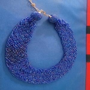 Custom made Handwoven Royal Blue Seed <b>Bead</b> Statement Necklace Intricate <b>Braided</b> Design. Ideal for parties - Product Image 1
