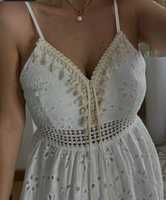 Robe Bohème de Mariage Keloid pour Femme, Robe Longue Bohème Maxi Miss Charm Paris, Dentelle Blanche, Crochet, Pompons, Bretelles, Écologique et Naturelle
