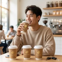 Vasos de Papel de Doble Pared para Café y Té Caliente con Tapas y Fundas, Personalizados con Impresión Ecológica y Estampado Dorado de Enten