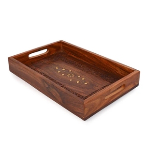 ถาดเสิร์ฟทำจากไม้ชีแฮมพร้อมถาดทองเหลืองสำหรับตกแต่งโต๊ะกาแฟถาดสี่เหลี่ยมคุกกี้ตกแต่งบ้าน - Product Image 6