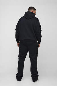 Conjunto Casual Holgado de Estilo Urbano, Talla Grande, Gris, Felpa Francesa de 400 g/m², Sudadera con Hombros Caídos, Pantalones Bootcut con Dobladillo Dividido, Chándal - Product Image 5