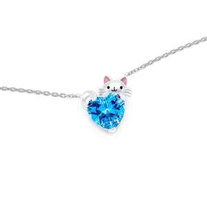 Collier Jeulia Hug Me Cute Cat Heart - Argent sterling avec chaîne en boîte plaquée rhodium et zircon - Product Image 2