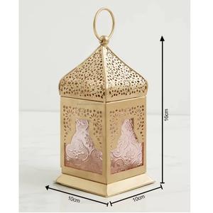 Lot de 2 lanternes à bougie marocaines en métal pour le Ramadan et l'Aïd avec lanternes suspendues et au sol en verre couleur pêche - Product Image 6