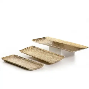 Bandeja de servicio con forma de rectángulo de Metal más vendida, Color plateado para el hogar y la Mesa del Hotel, bandeja para servir comida, plato hecho a mano - Product Image 6