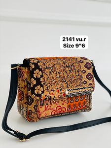 Bolso de mano elegante con doble partición para mujer, Tela con estampado de bloques de mano con bolsillo frontal, bolsillo trasero y bolsillo interior con cremallera - Product Image 5