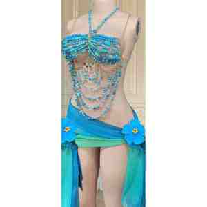 Más vendidos con sujetador y bragas de precio barato Traje de danza del vientre con cuentas Era dorada con calidad superior - Product Image 4