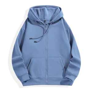 Sudadera con capucha de lana de Color sólido de talla XS para hombre, ropa bordada con diseño de cremallera estilo Hip Hop de Otoño de gran tamaño para invierno - Product Image 5